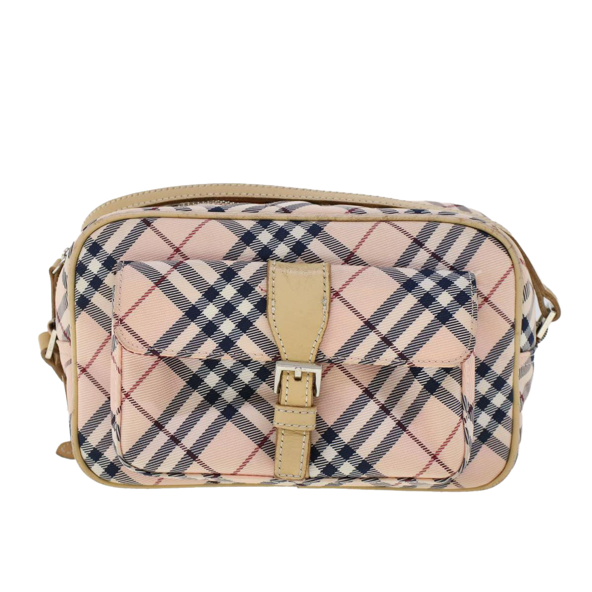 BURBERRY Nova Check Blue Label Shoulder Bag Nylon Leather Beige Auth ti1216