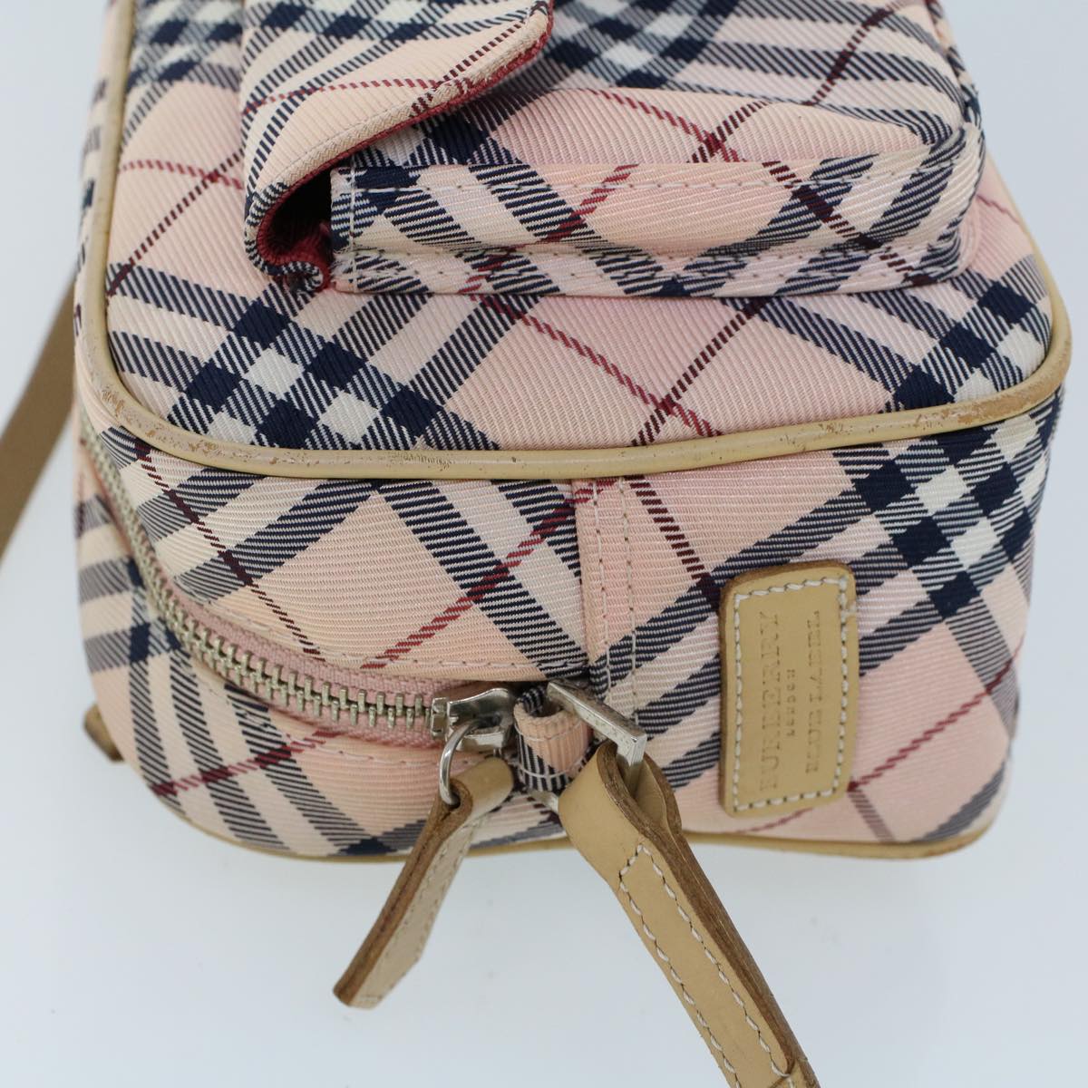 BURBERRY Nova Check Blue Label Shoulder Bag Nylon Leather Beige Auth ti1216