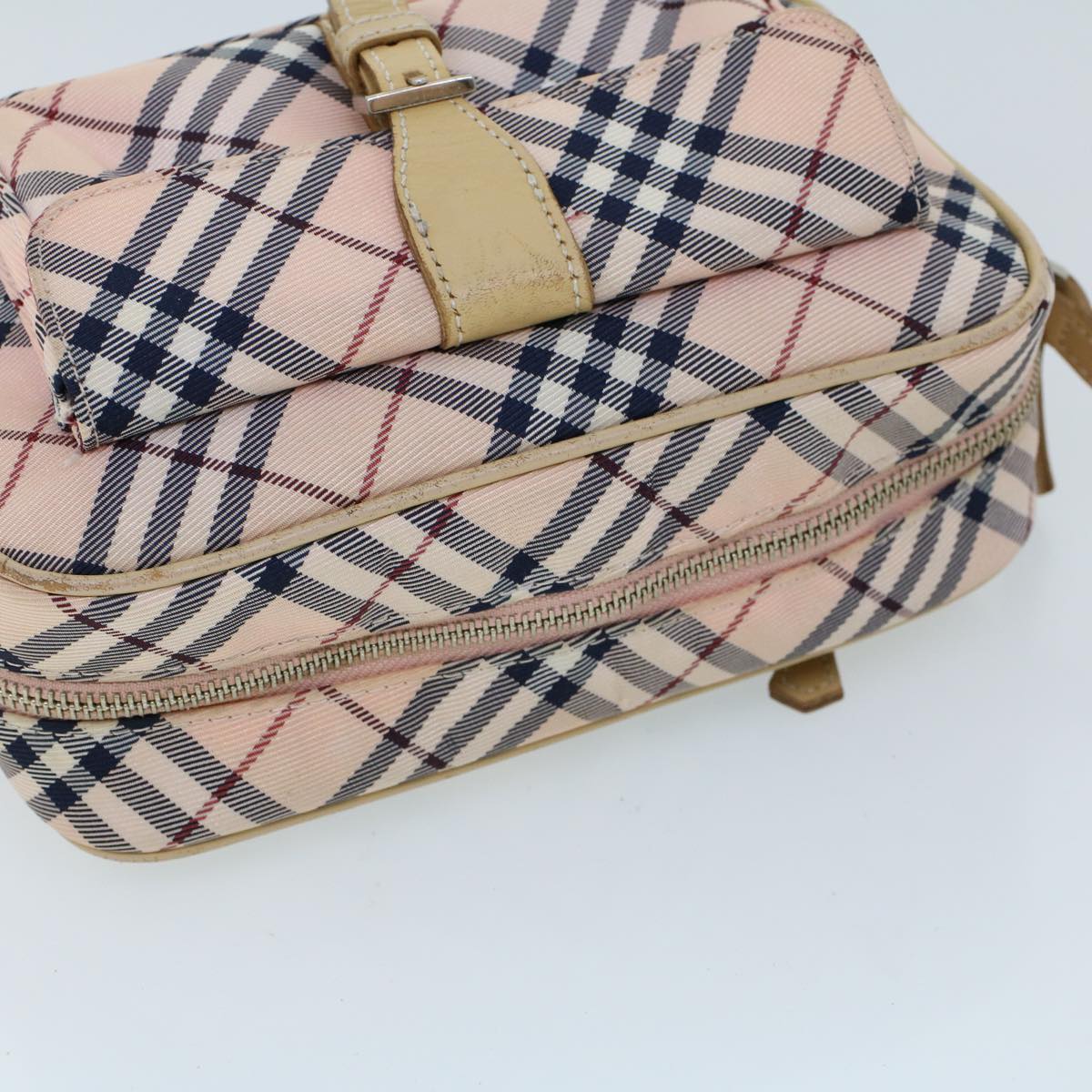 BURBERRY Nova Check Blue Label Shoulder Bag Nylon Leather Beige Auth ti1216