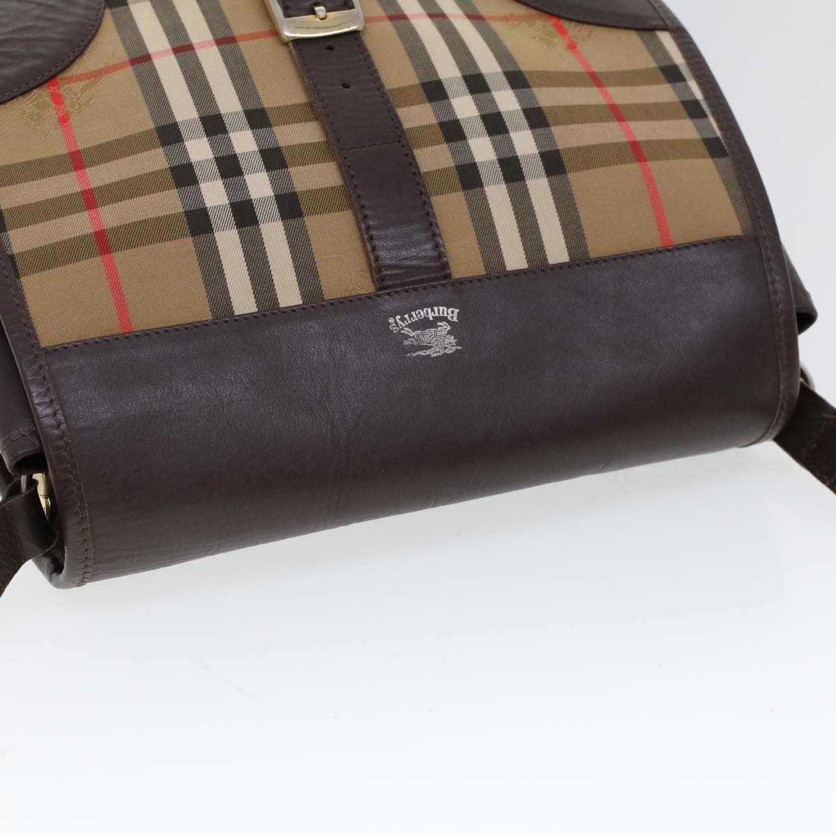 Burberrys Nova Check Shoulder Bag Nylon Leather Brown Auth ti1220