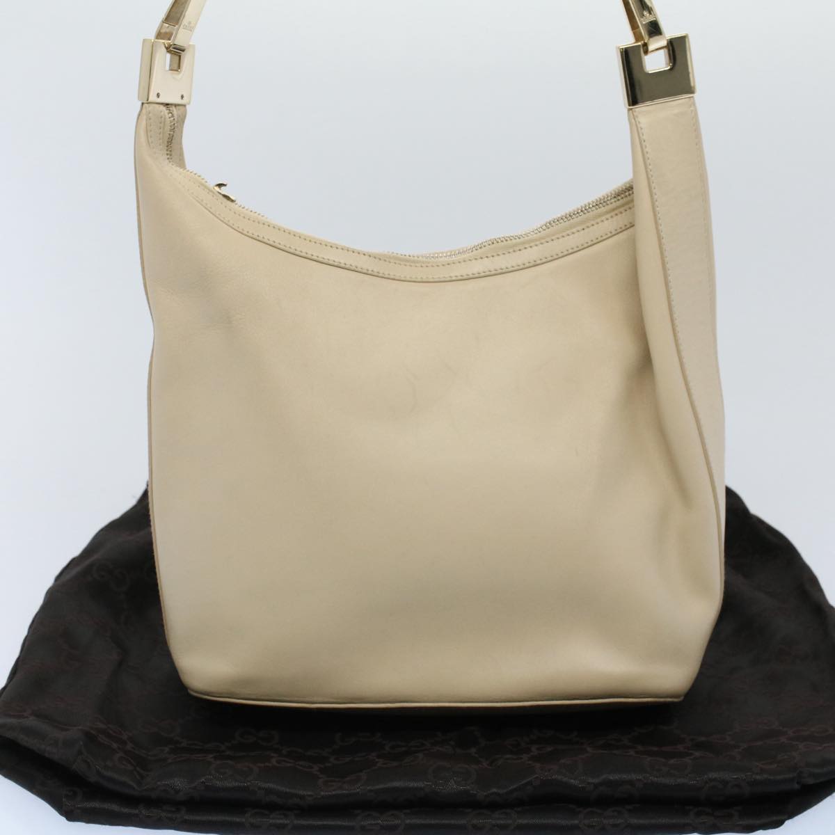 GUCCI Shoulder Bag Leather Beige Auth ti1223