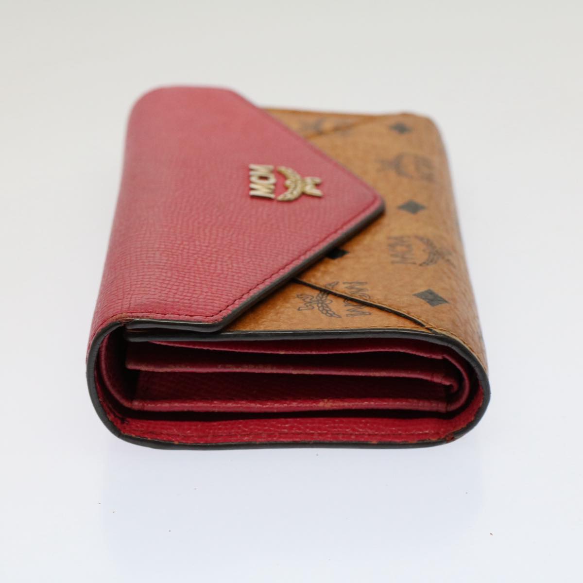 MCM Vicetos Logogram Wallet PVC Leather 3Set Brown Pink Auth ti1228