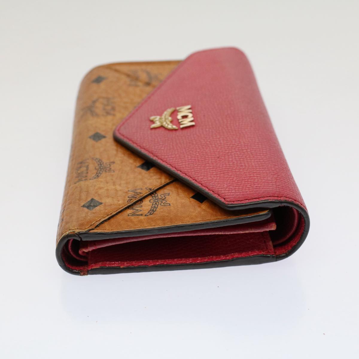 MCM Vicetos Logogram Wallet PVC Leather 3Set Brown Pink Auth ti1228