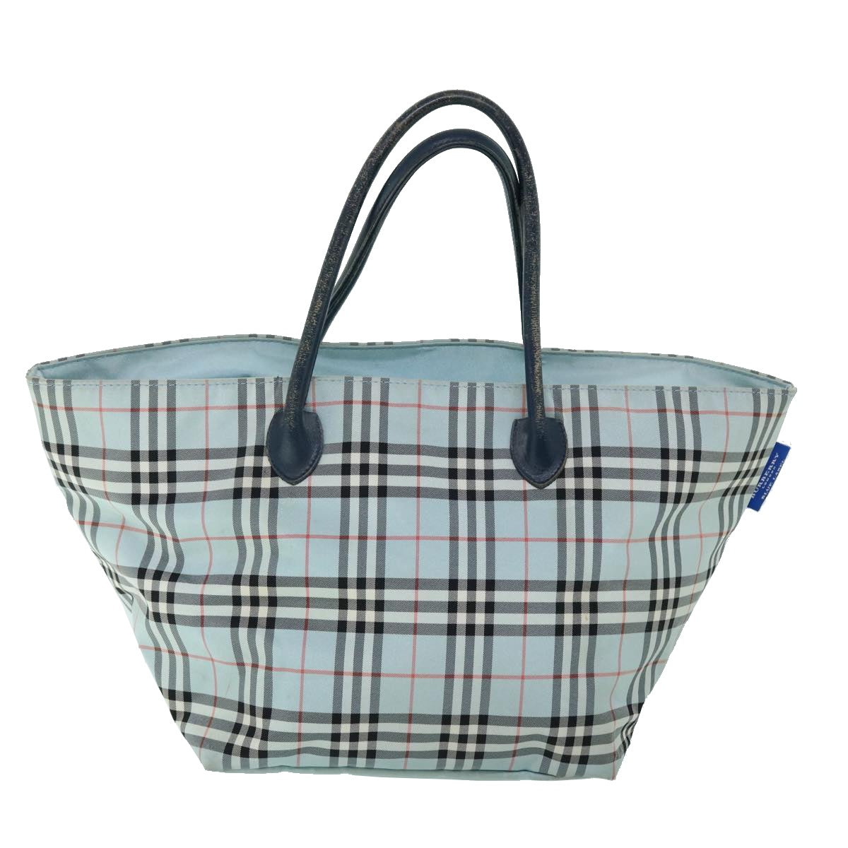 BURBERRY Nova Check Blue Label Hand Bag Nylon Light Blue Black Auth ti1229 - 0