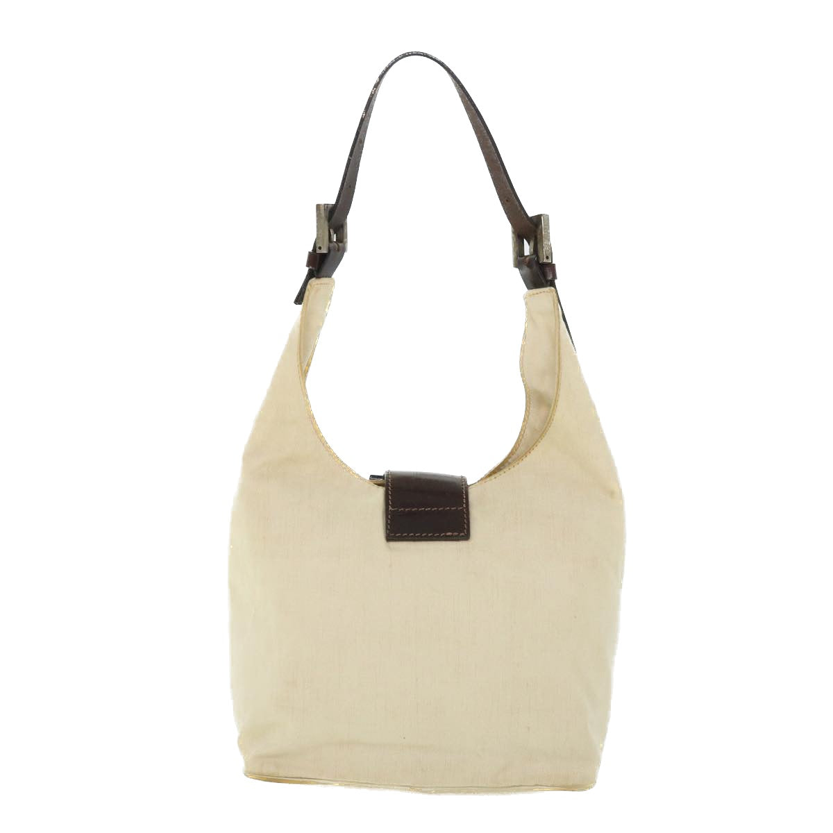 FENDI Mamma Baguette Shoulder Bag Canvas Leather Beige Brown Auth ti1234 - 0