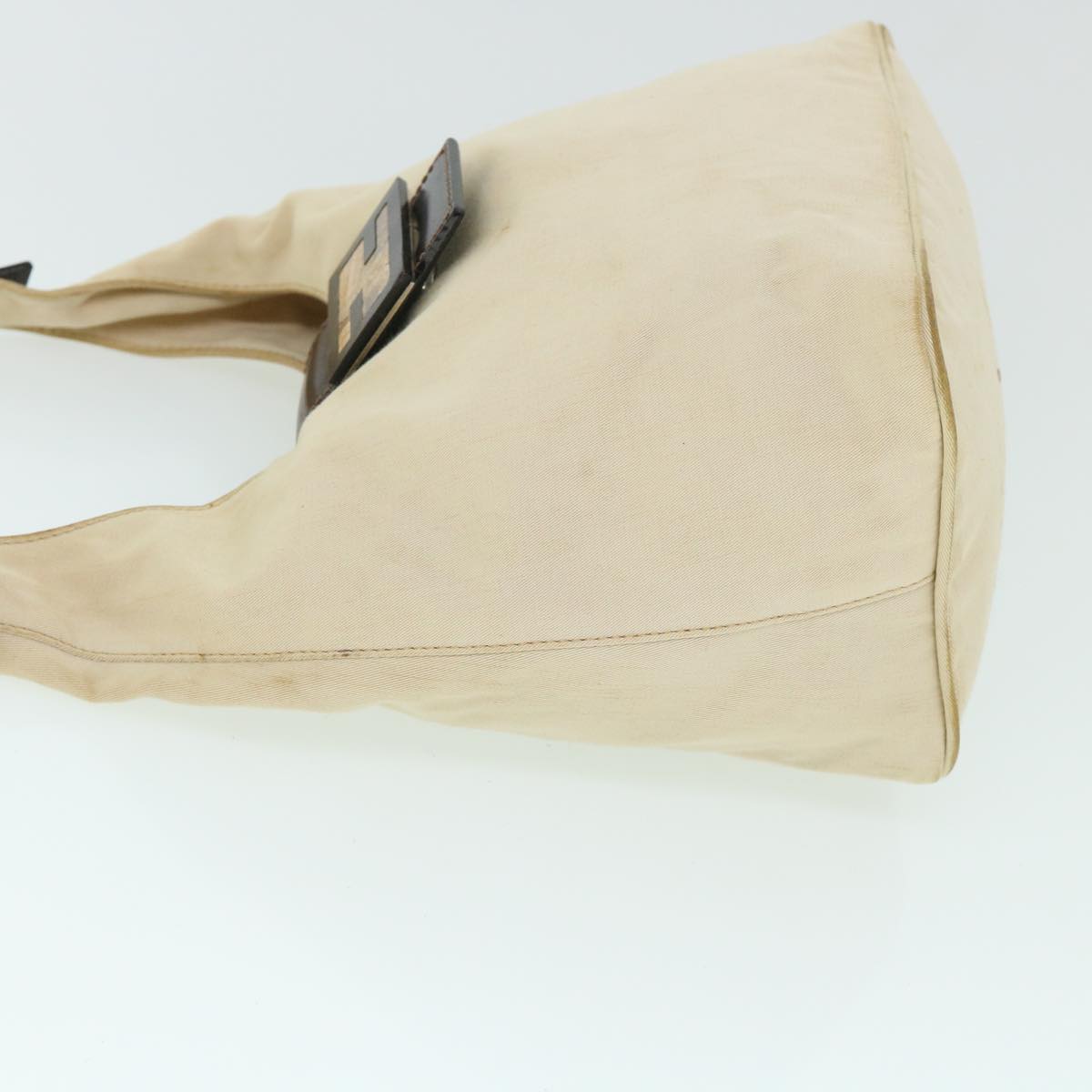 FENDI Mamma Baguette Shoulder Bag Canvas Leather Beige Brown Auth ti1234