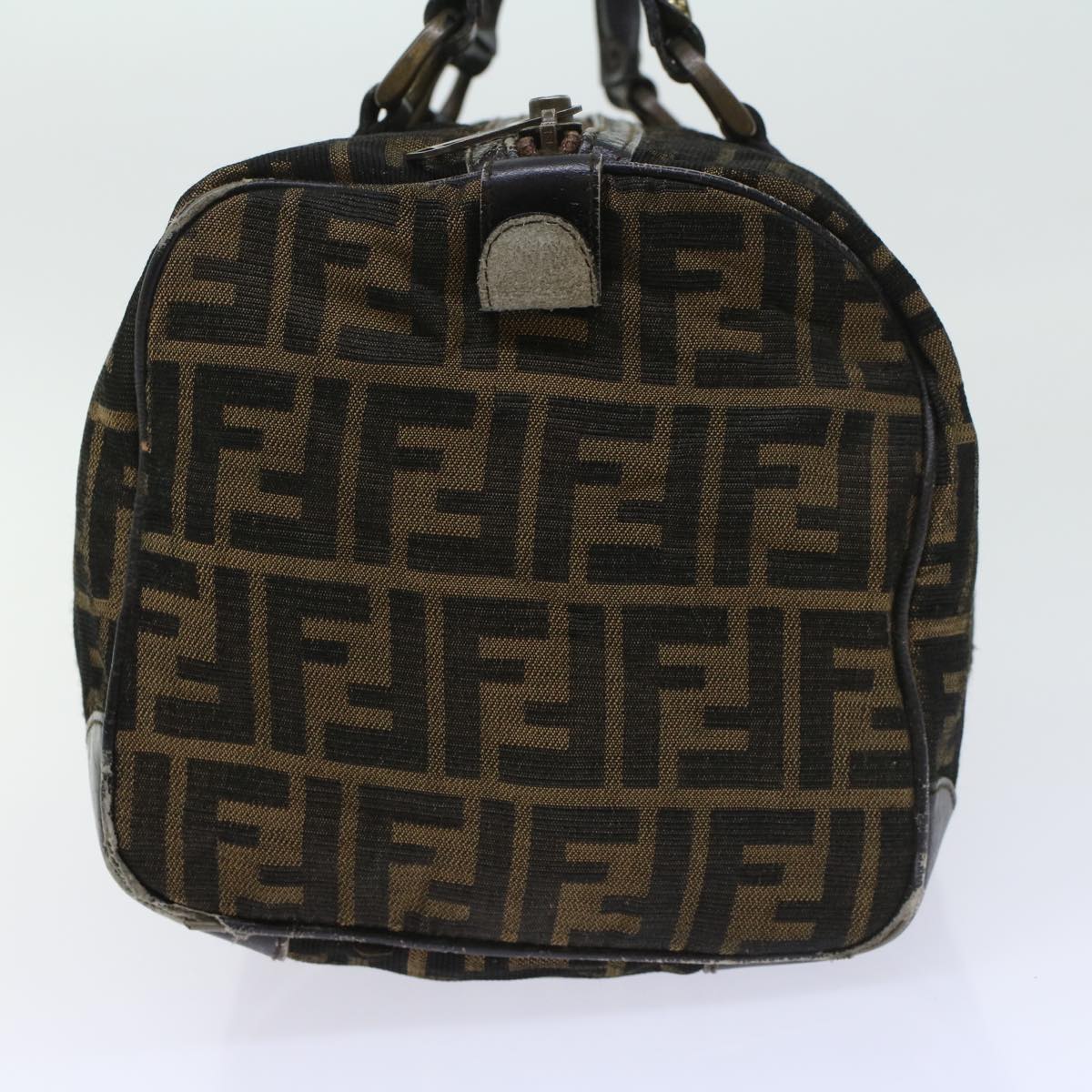 FENDI Zucca Canvas Boston Bag Leather Black Brown Auth ti1235