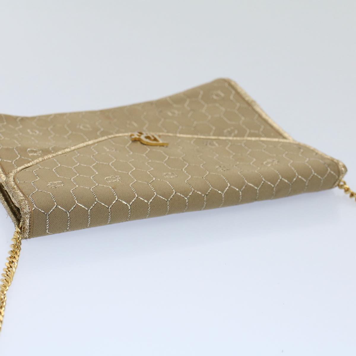 Christian Dior Honeycomb Canvas Chain Shoulder Bag Beige Auth ti1244