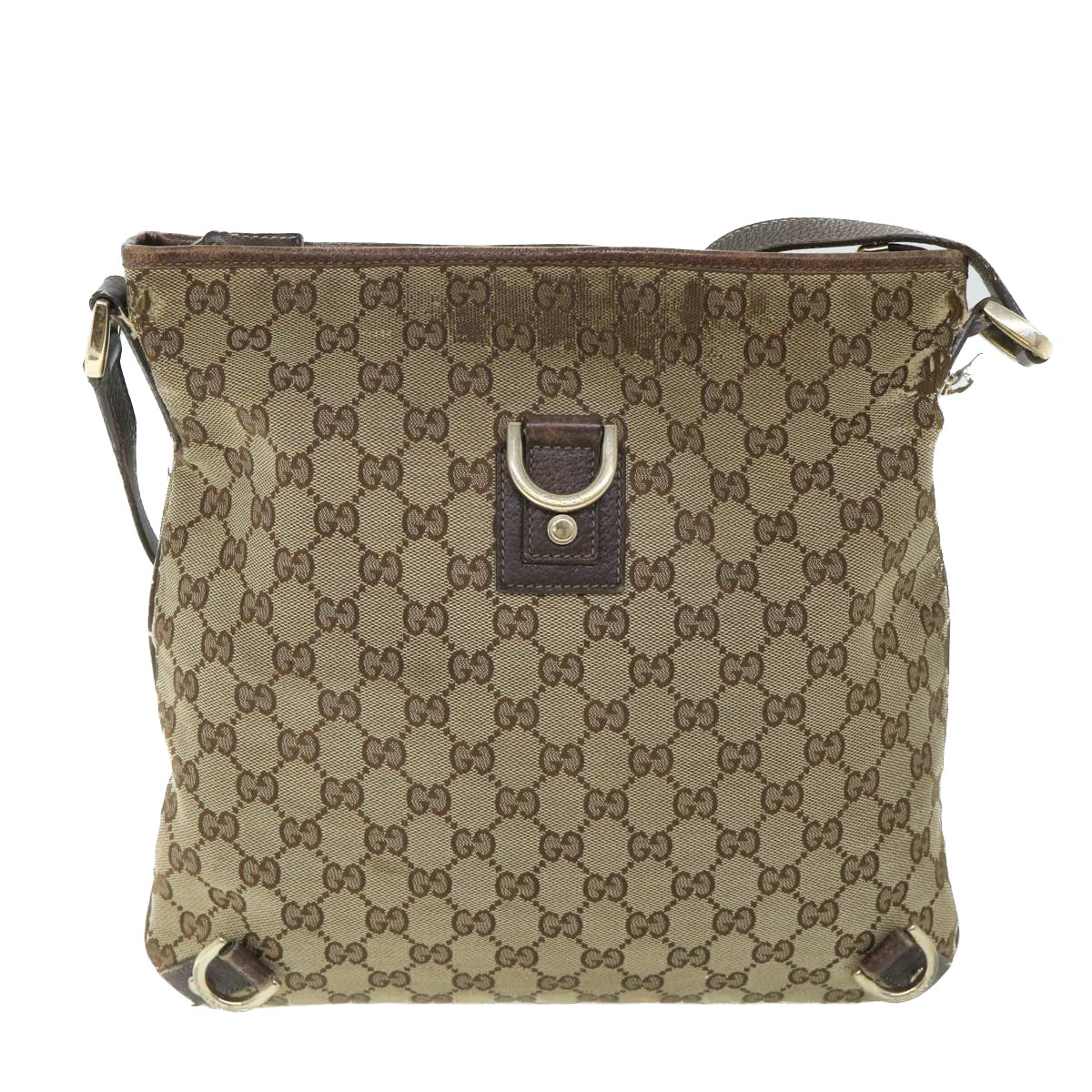 GUCCI GG Canvas Shoulder Bag Leather Beige Brown 2684 Auth ti1247