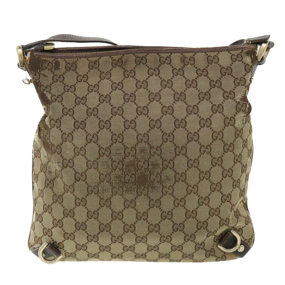 GUCCI GG Canvas Shoulder Bag Leather Beige Brown 2684 Auth ti1247