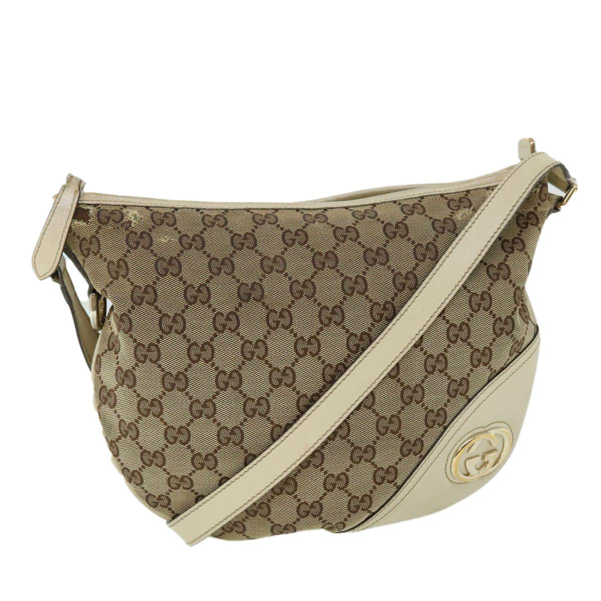 GUCCI GG Canvas Shoulder Bag Leather Beige 169998 Auth ti1248