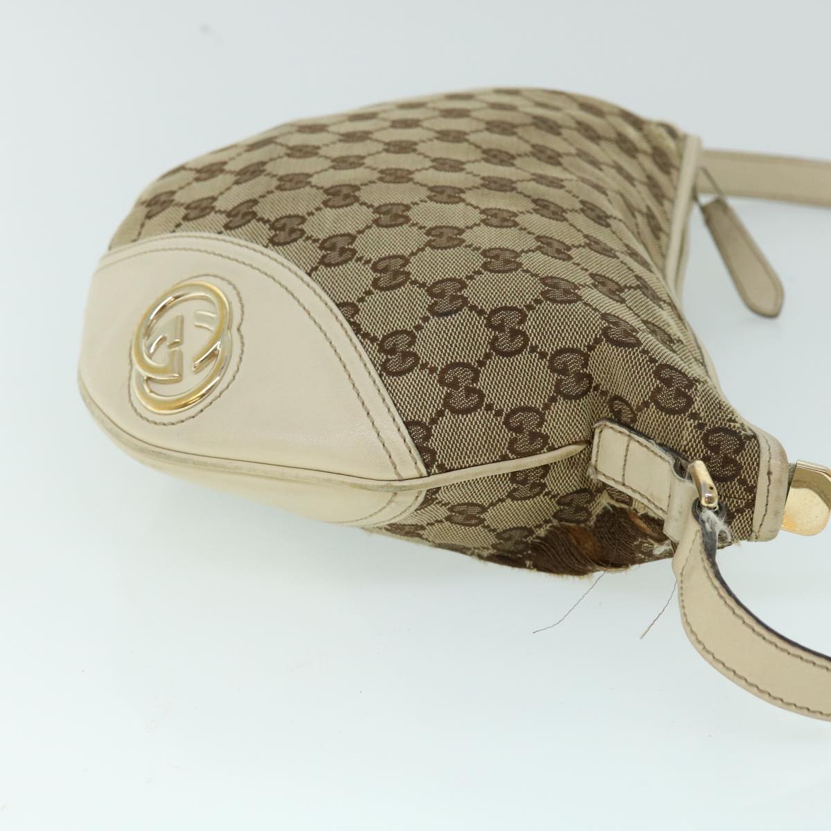 GUCCI GG Canvas Shoulder Bag Leather Beige 169998 Auth ti1248