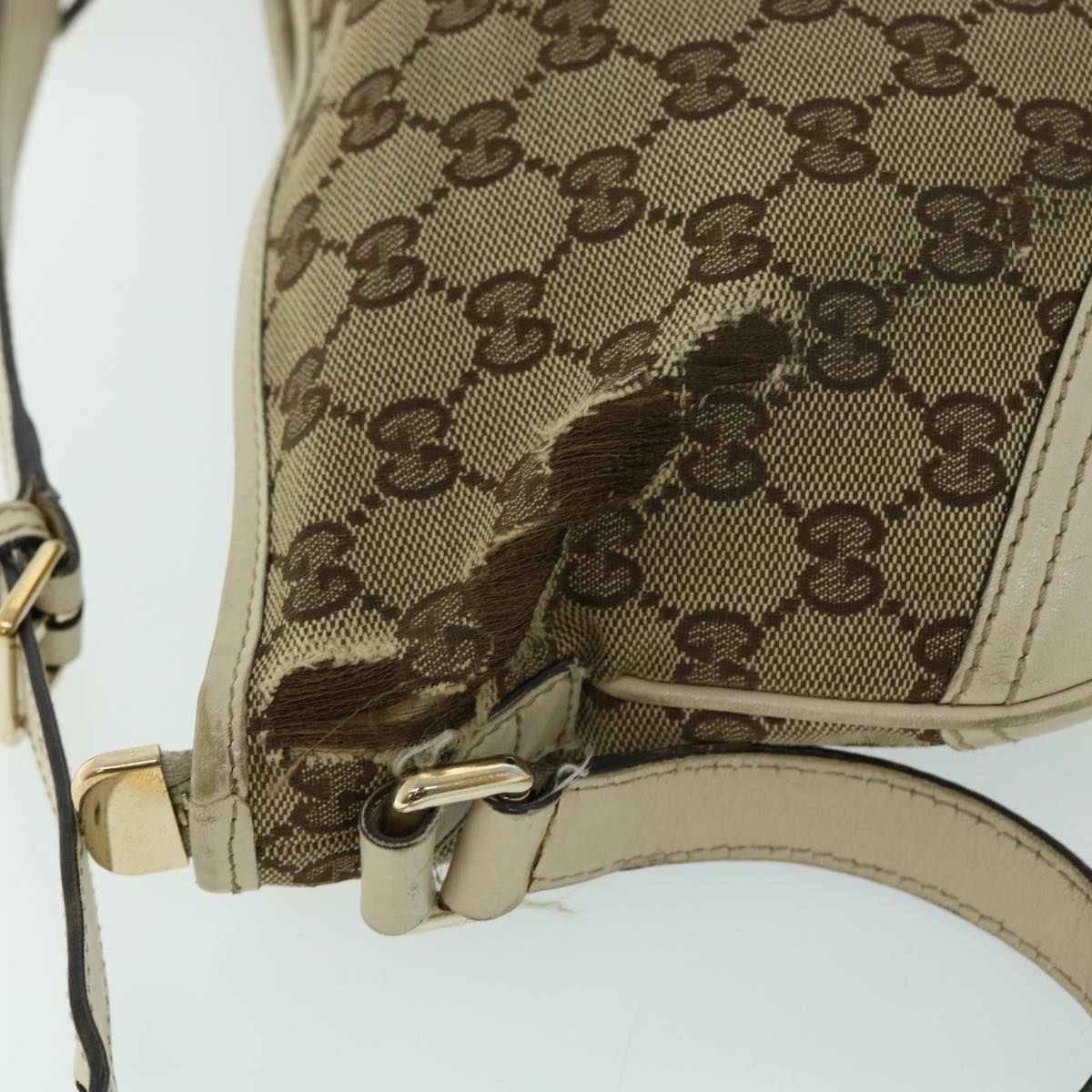 GUCCI GG Canvas Shoulder Bag Leather Beige 169998 Auth ti1248