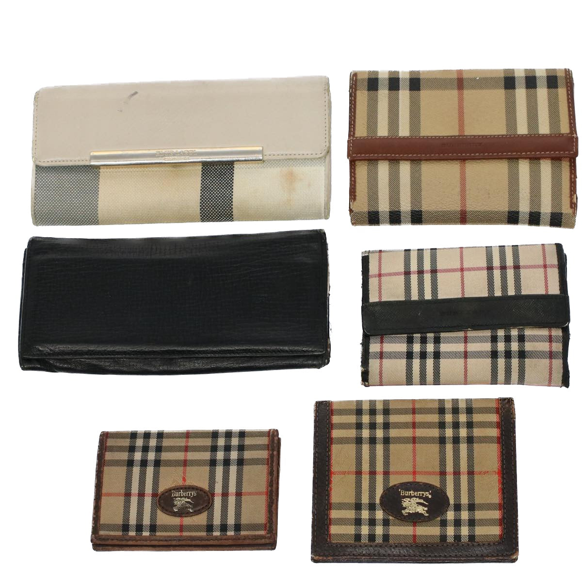 BURBERRY Burberrys Nova Check Wallet Leather Canvas 6Set Beige Black Auth ti1255