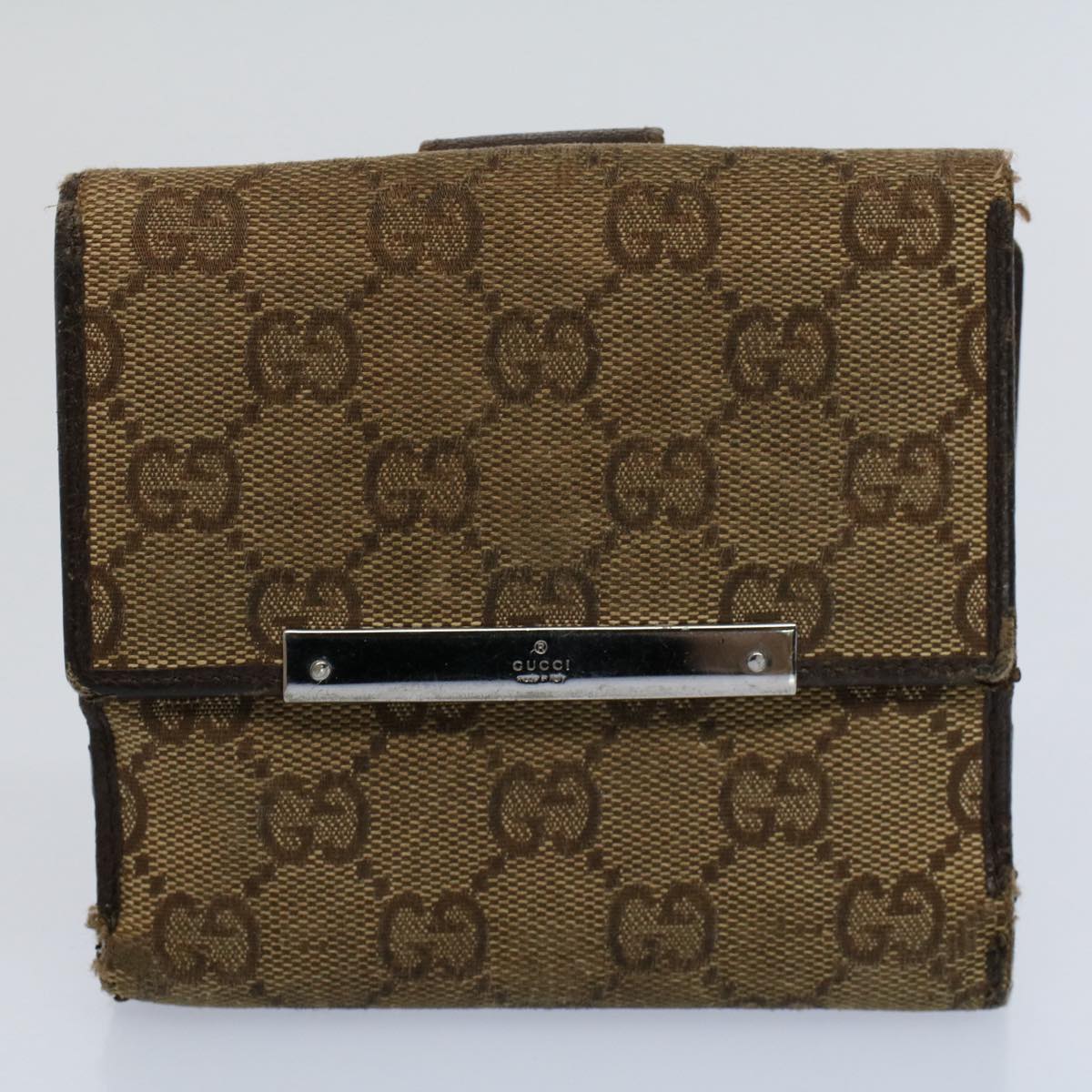 GUCCI GG Canvas Wallet Leather Canvas 7Set Beige Auth ti1256