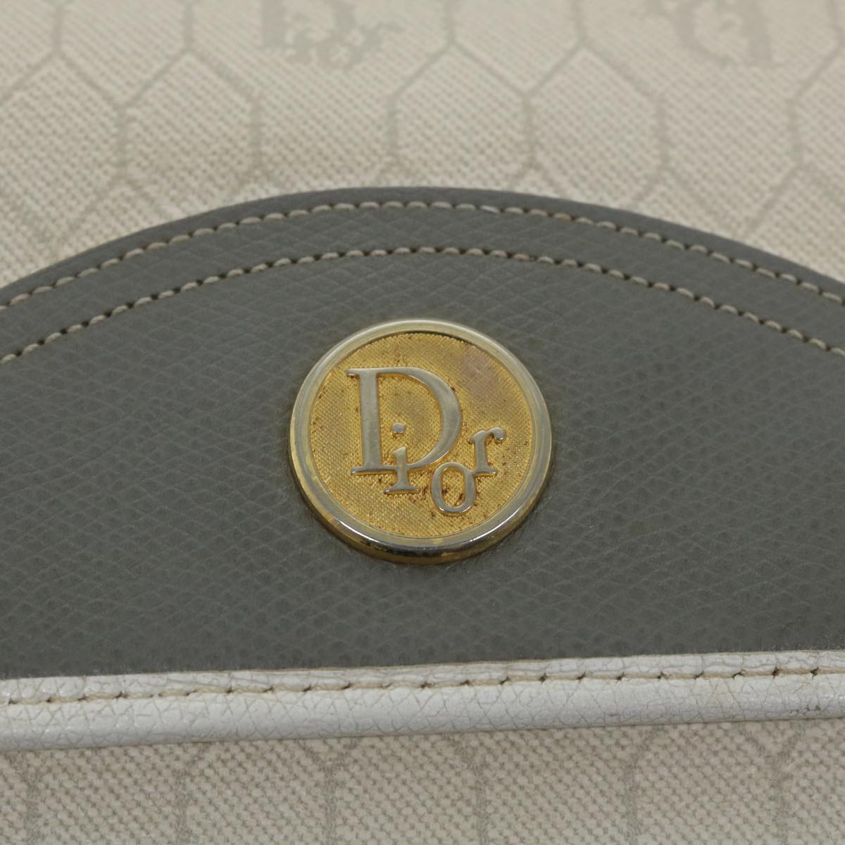 Christian Dior Honeycomb Canvas Shoulder Bag PVC Leather White Auth ti1267