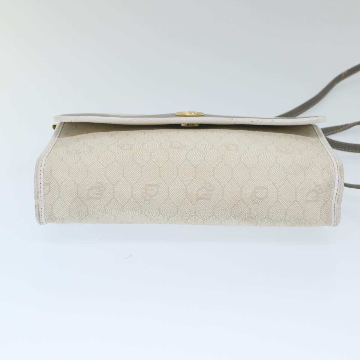 Christian Dior Honeycomb Canvas Shoulder Bag PVC Leather White Auth ti1267