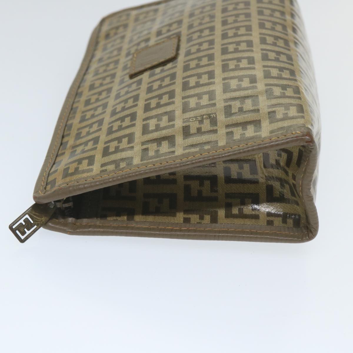 FENDI Zucchino Canvas Clutch Bag Coated Canvas Brown Auth ti1271