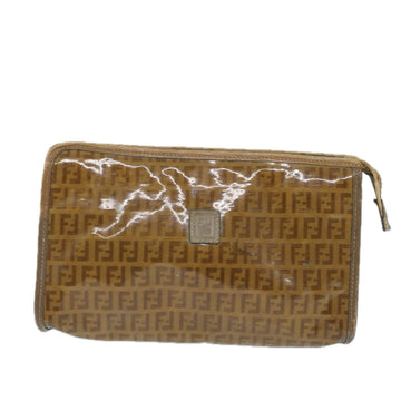FENDI Zucchino Canvas Clutch Bag Coated Canvas Brown Auth ti1273 - 0