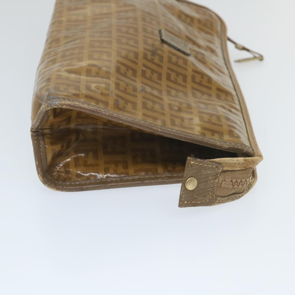FENDI Zucchino Canvas Clutch Bag Coated Canvas Brown Auth ti1273