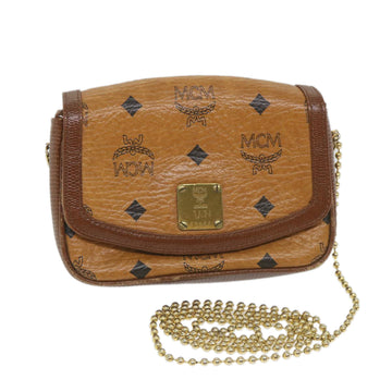 MCM Vicetos Logogram Chain Shoulder Bag Leather Brown Auth ti1320