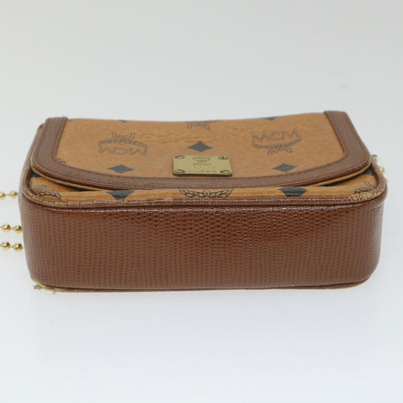 MCM Vicetos Logogram Chain Shoulder Bag Leather Brown Auth ti1320