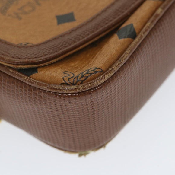 MCM Vicetos Logogram Chain Shoulder Bag Leather Brown Auth ti1320