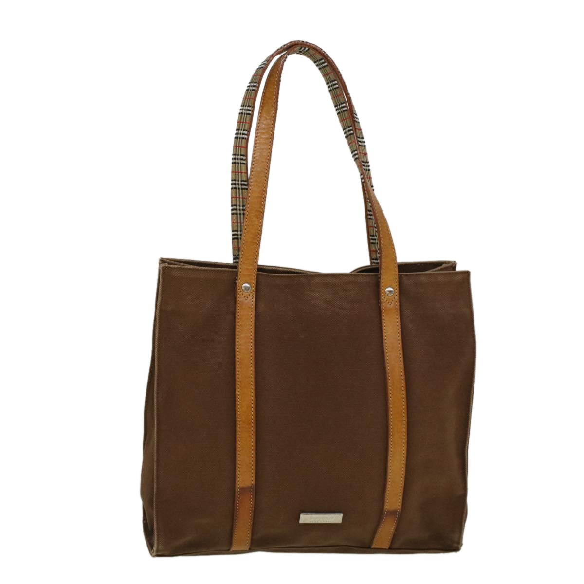 Burberrys Blue Label Tote Bag Canvas Leather Brown Auth ti1321