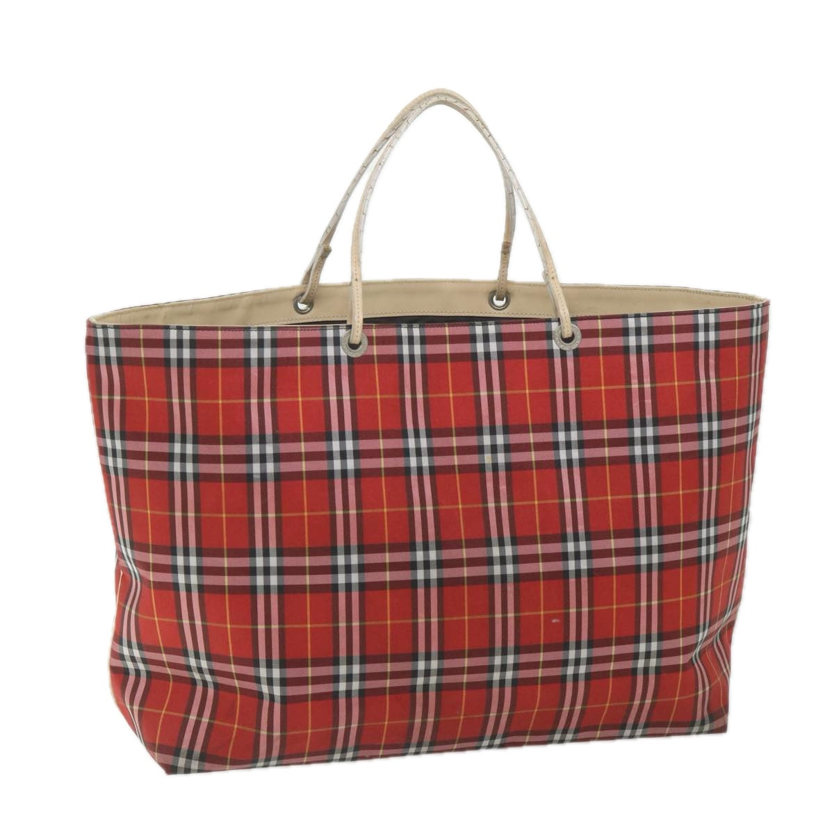 BURBERRY Nova Check Tote Bag Nylon Red Auth ti1332