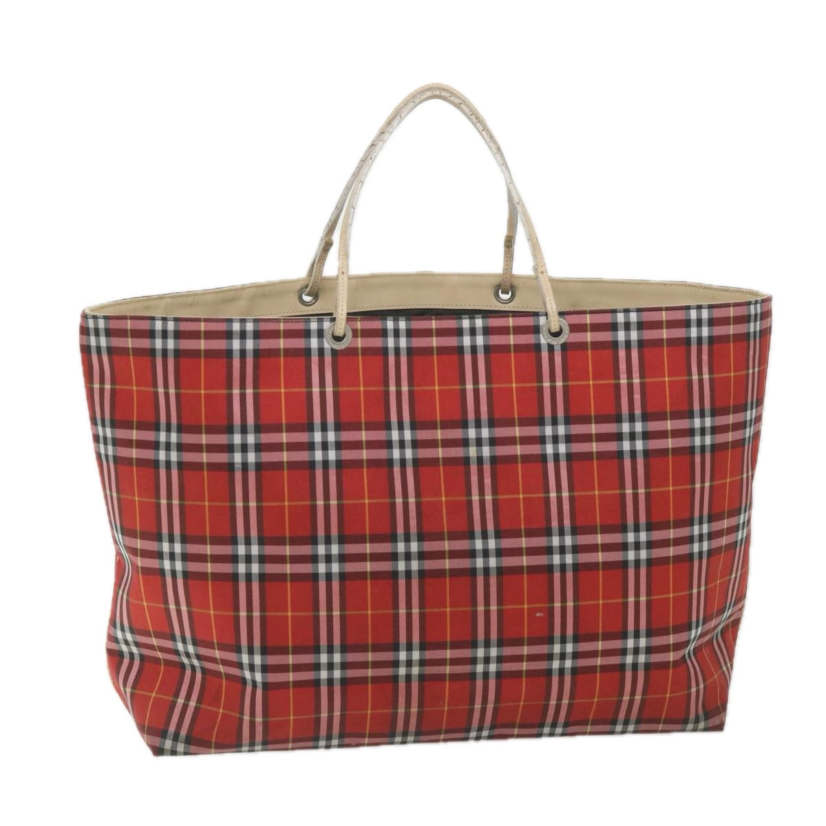 BURBERRY Nova Check Tote Bag Nylon Red Auth ti1332