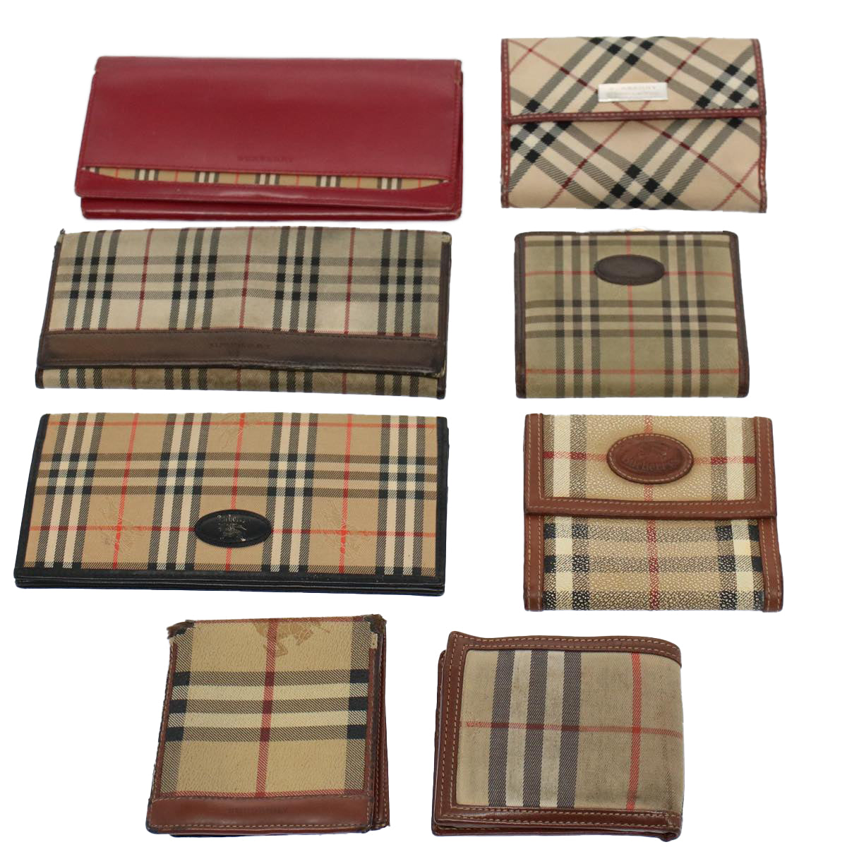 BURBERRY Nova Check Wallet Leather nylon 8Set Beige Red Auth ti1344