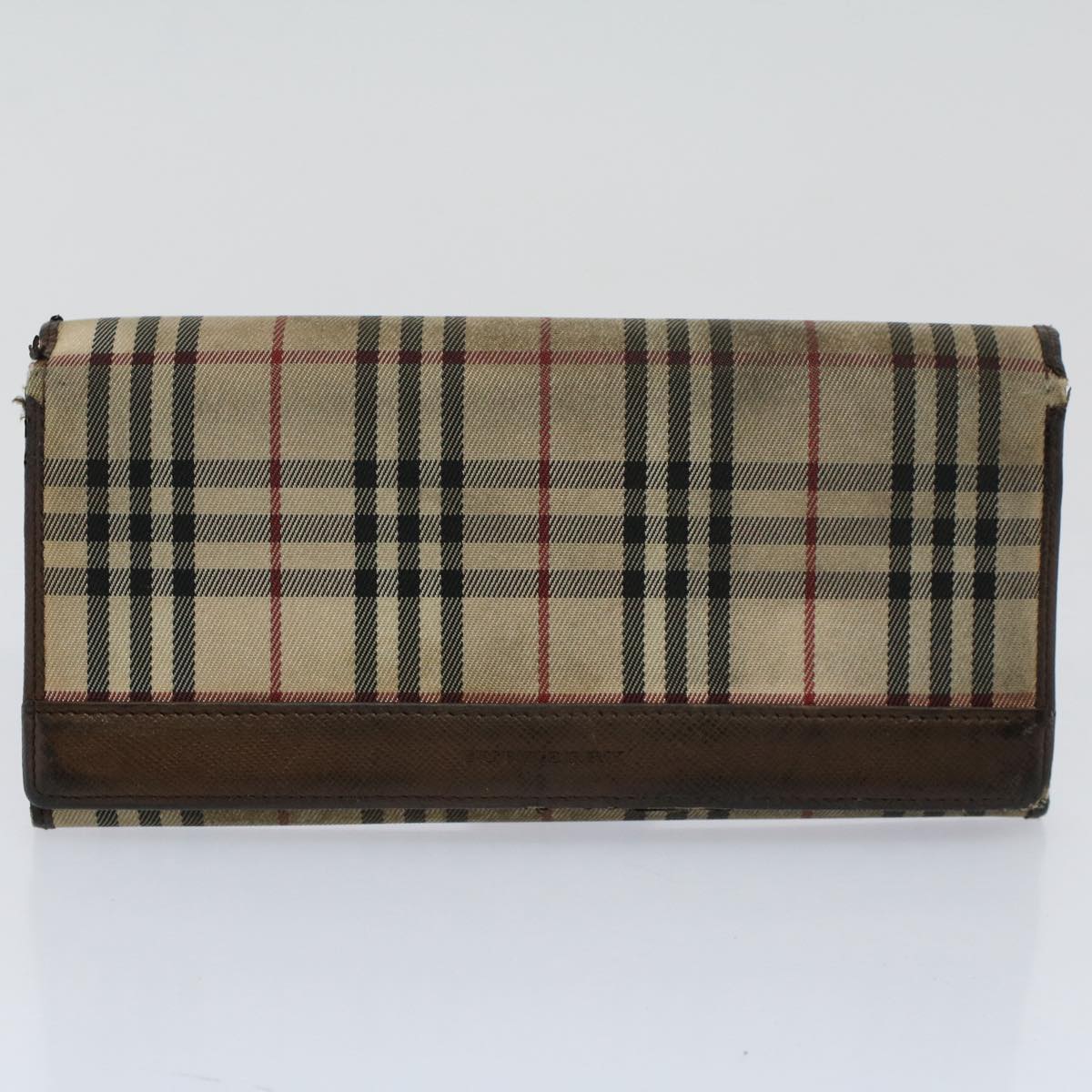 BURBERRY Nova Check Wallet Leather nylon 8Set Beige Red Auth ti1344