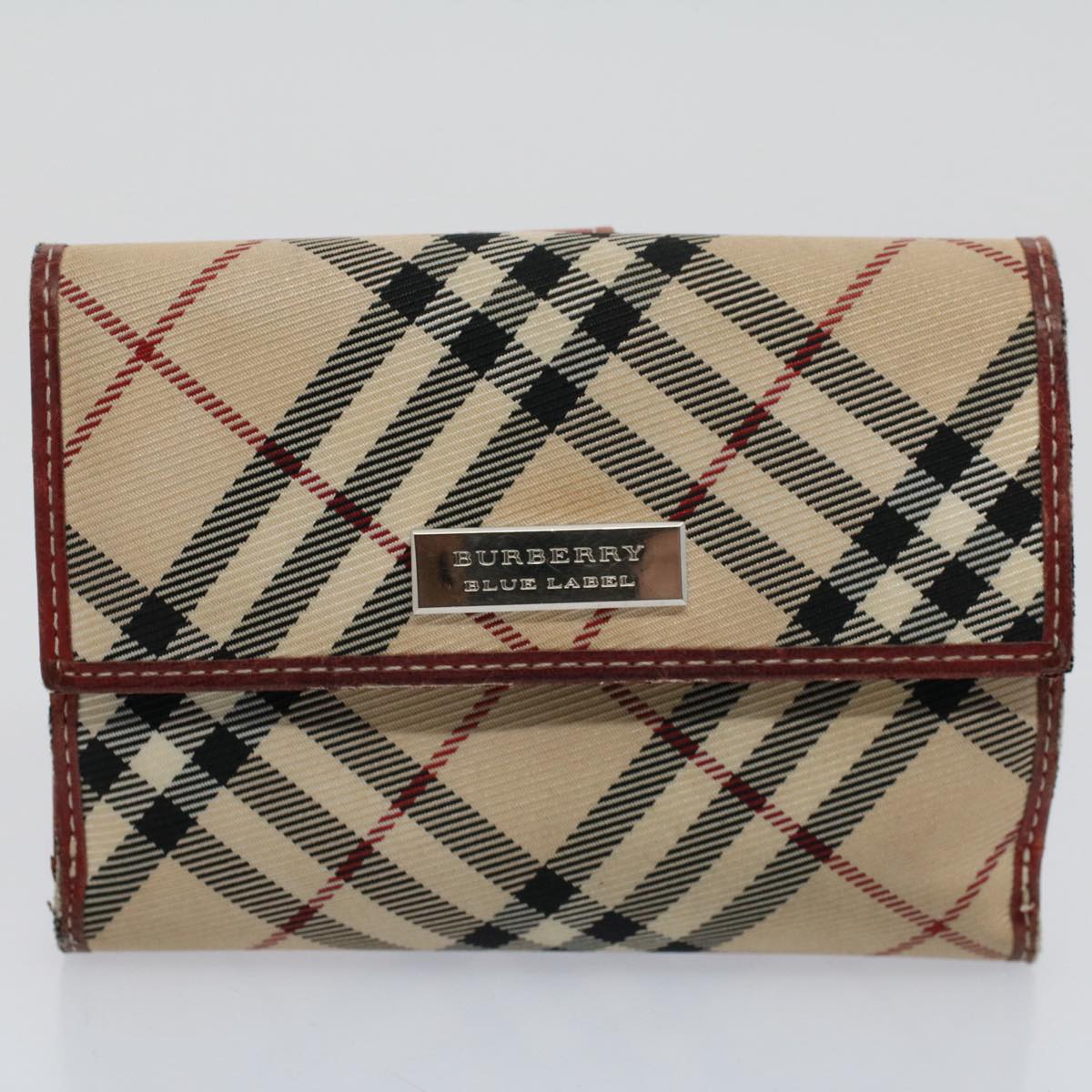 BURBERRY Nova Check Wallet Leather nylon 8Set Beige Red Auth ti1344