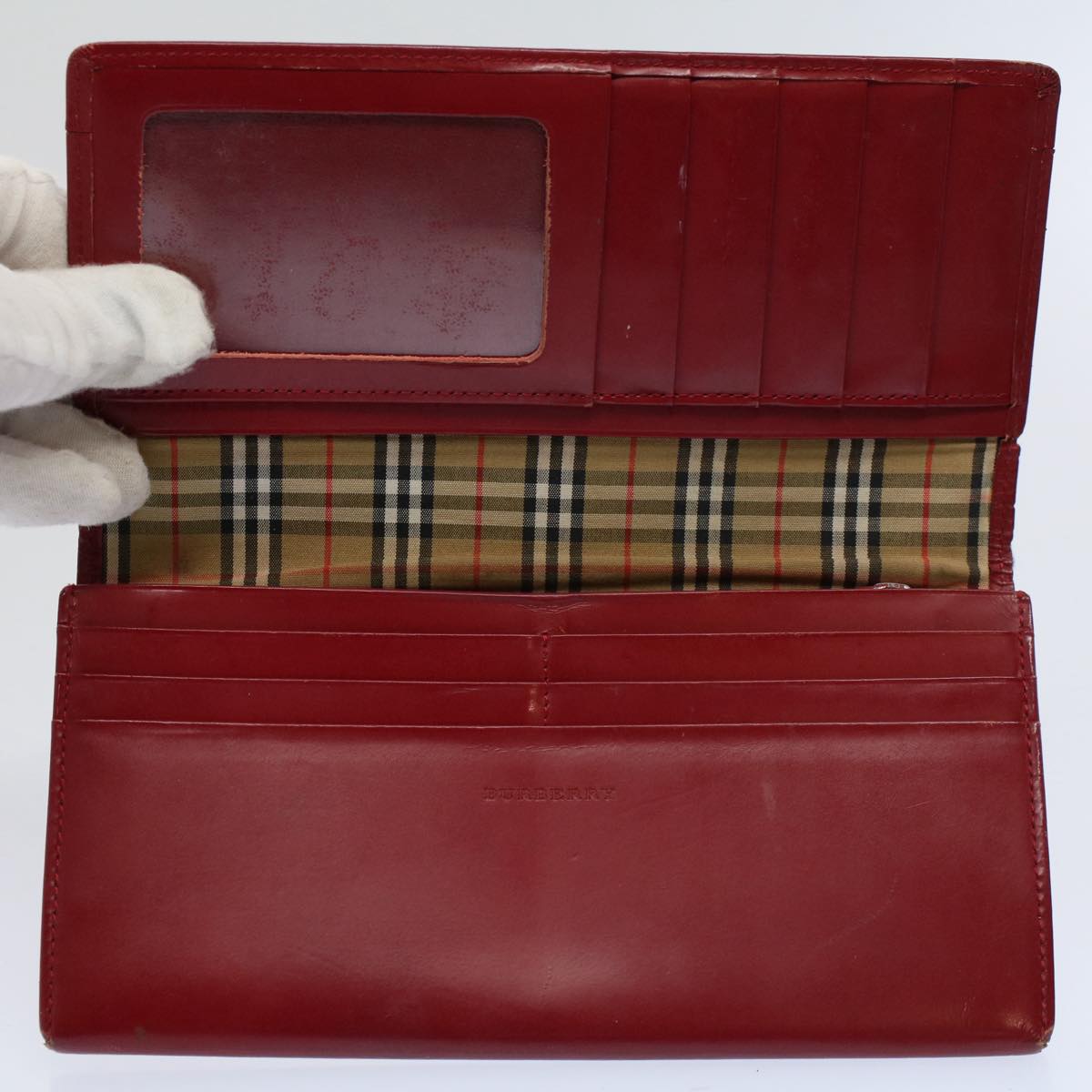 BURBERRY Nova Check Wallet Leather nylon 8Set Beige Red Auth ti1344