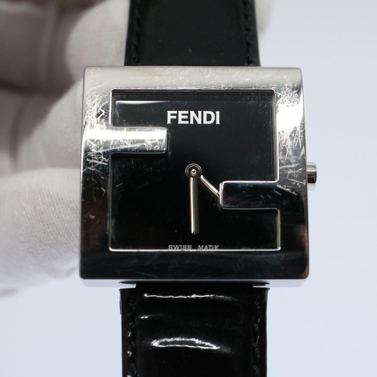 FENDI Watches Metal Enamel Black Silver Auth ti1346