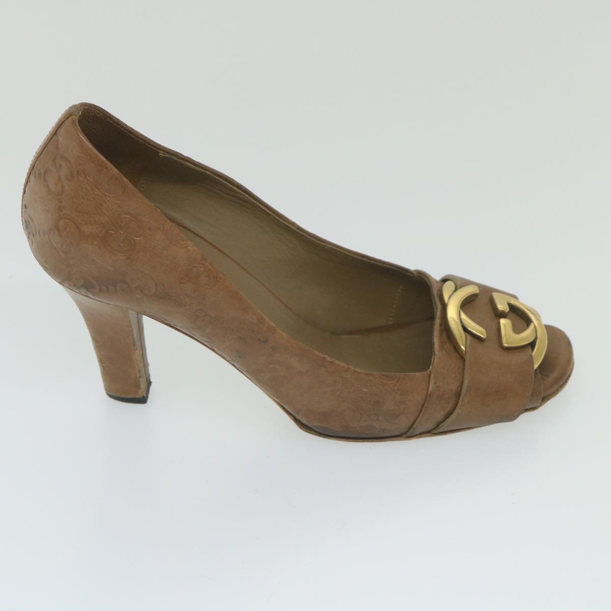 GUCCI Guccissima GG Canvas High Heels Leather 37 C Brown Auth ti1349