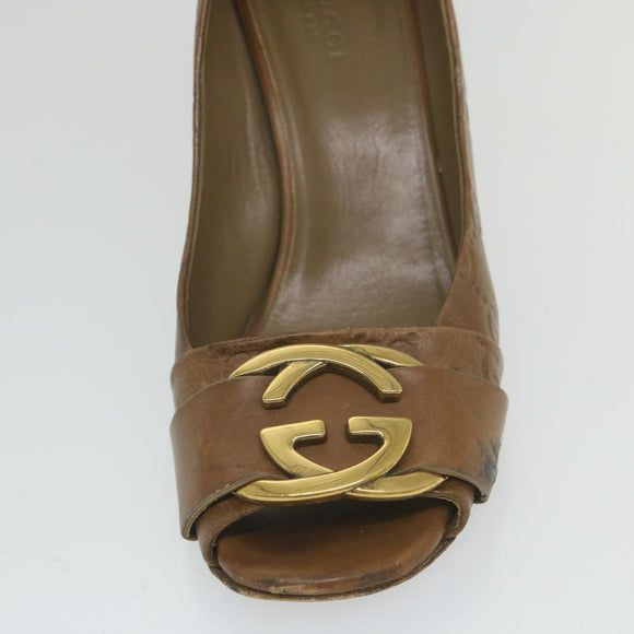 GUCCI Guccissima GG Canvas High Heels Leather 37 C Brown Auth ti1349