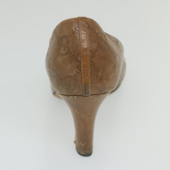 GUCCI Guccissima GG Canvas High Heels Leather 37 C Brown Auth ti1349