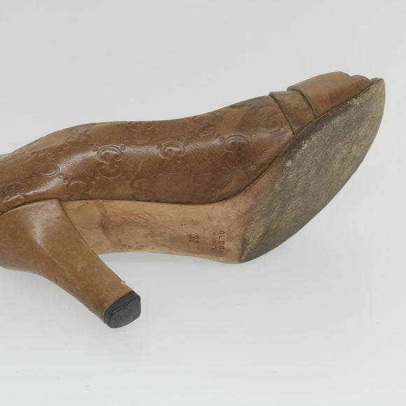 GUCCI Guccissima GG Canvas High Heels Leather 37 C Brown Auth ti1349