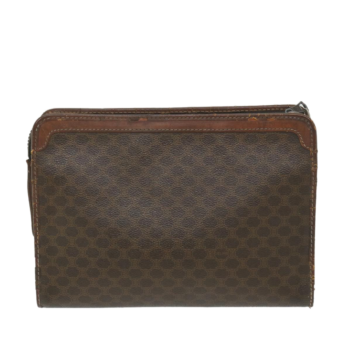 CELINE Macadam Canvas Clutch Bag PVC Leather Brown Auth ti1357 - 0