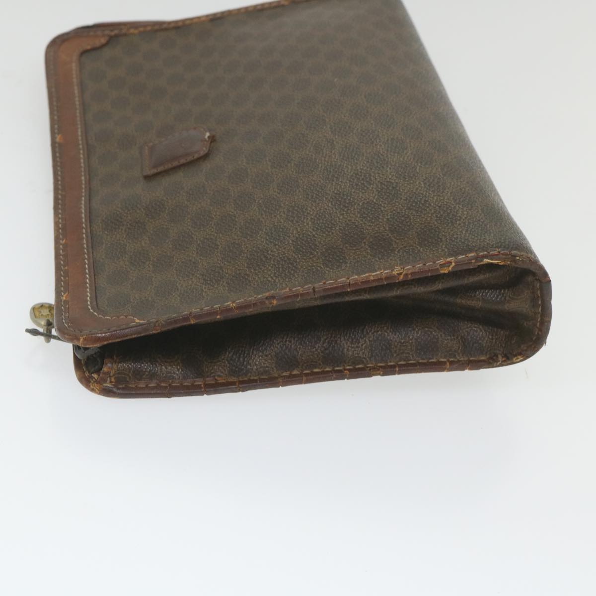 CELINE Macadam Canvas Clutch Bag PVC Leather Brown Auth ti1357