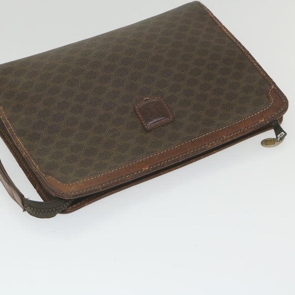 CELINE Macadam Canvas Clutch Bag PVC Leather Brown Auth ti1357