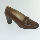 GUCCI Web Sherry Line High Heels Leather 36B Brown Auth ti1401-10