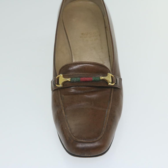 GUCCI Web Sherry Line High Heels Leather 36B Brown Auth ti1401