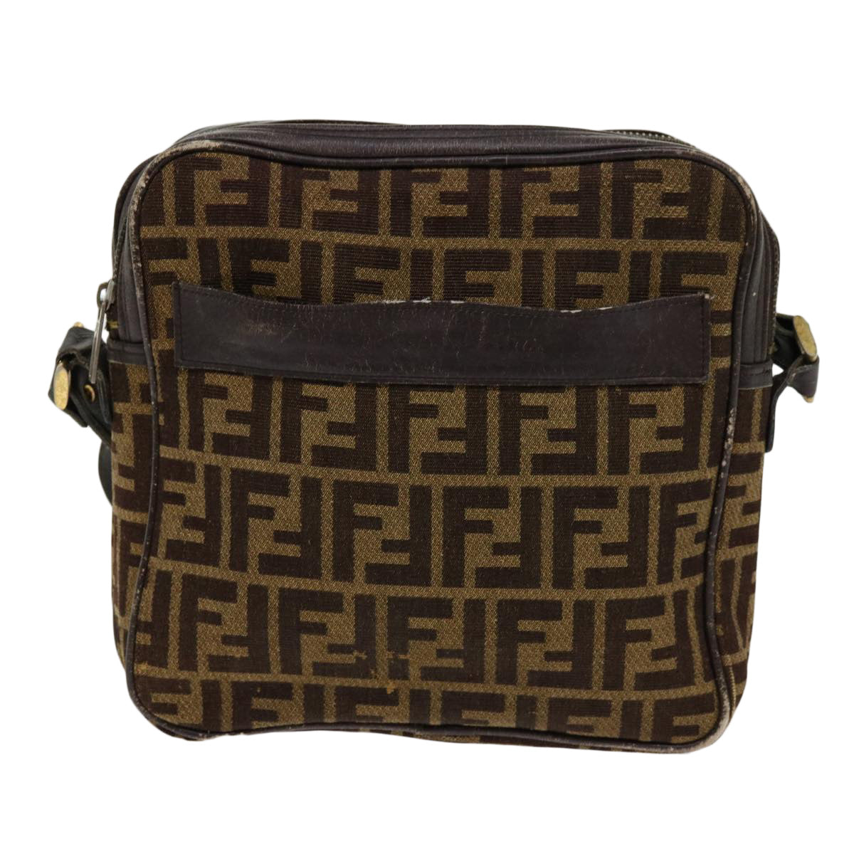 FENDI Zucca Canvas Shoulder Bag 2Set Brown Black Auth ti1420