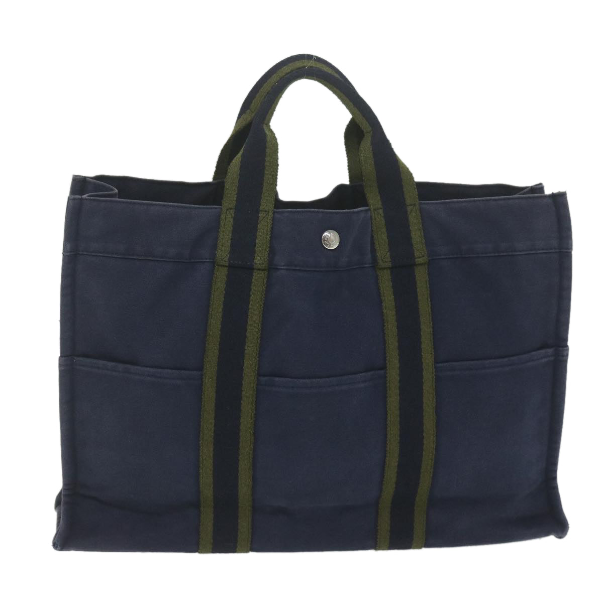 HERMES Fourre Tout MM Hand Bag Canvas Navy Auth ti1428
