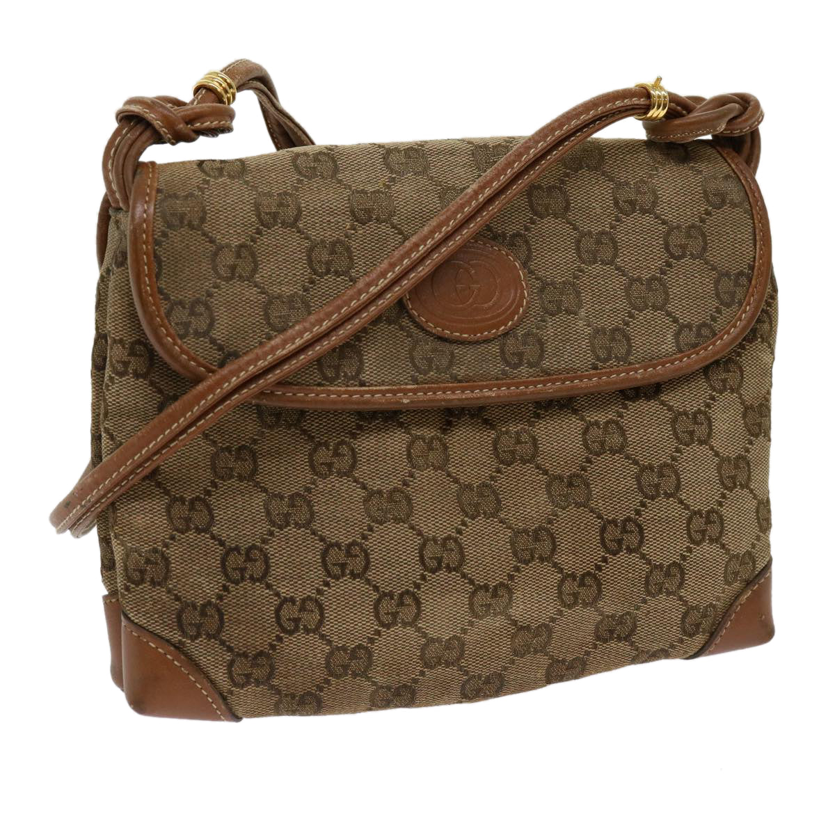 GUCCI GG Canvas Shoulder Bag Beige Auth ti1432