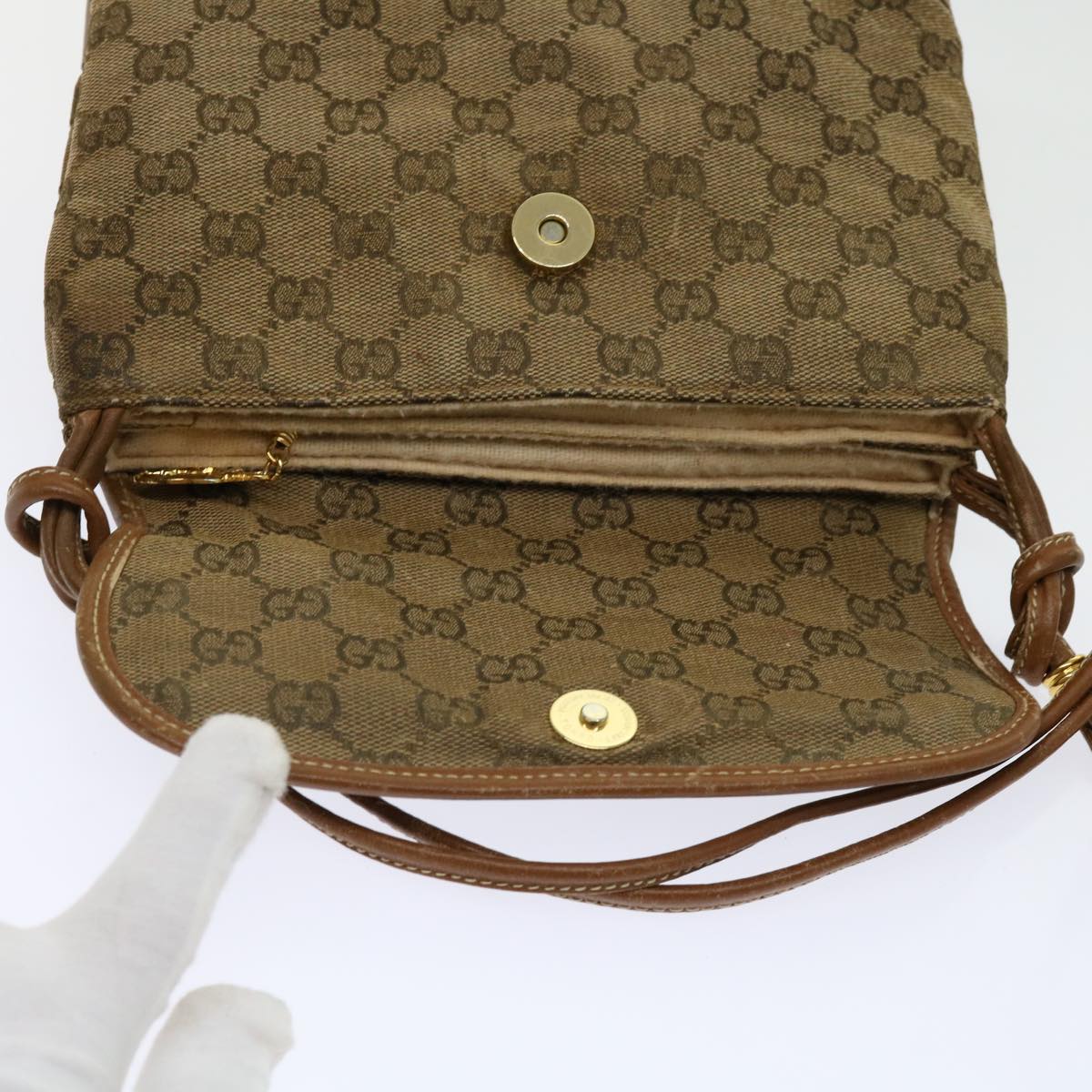 GUCCI GG Canvas Shoulder Bag Beige Auth ti1432