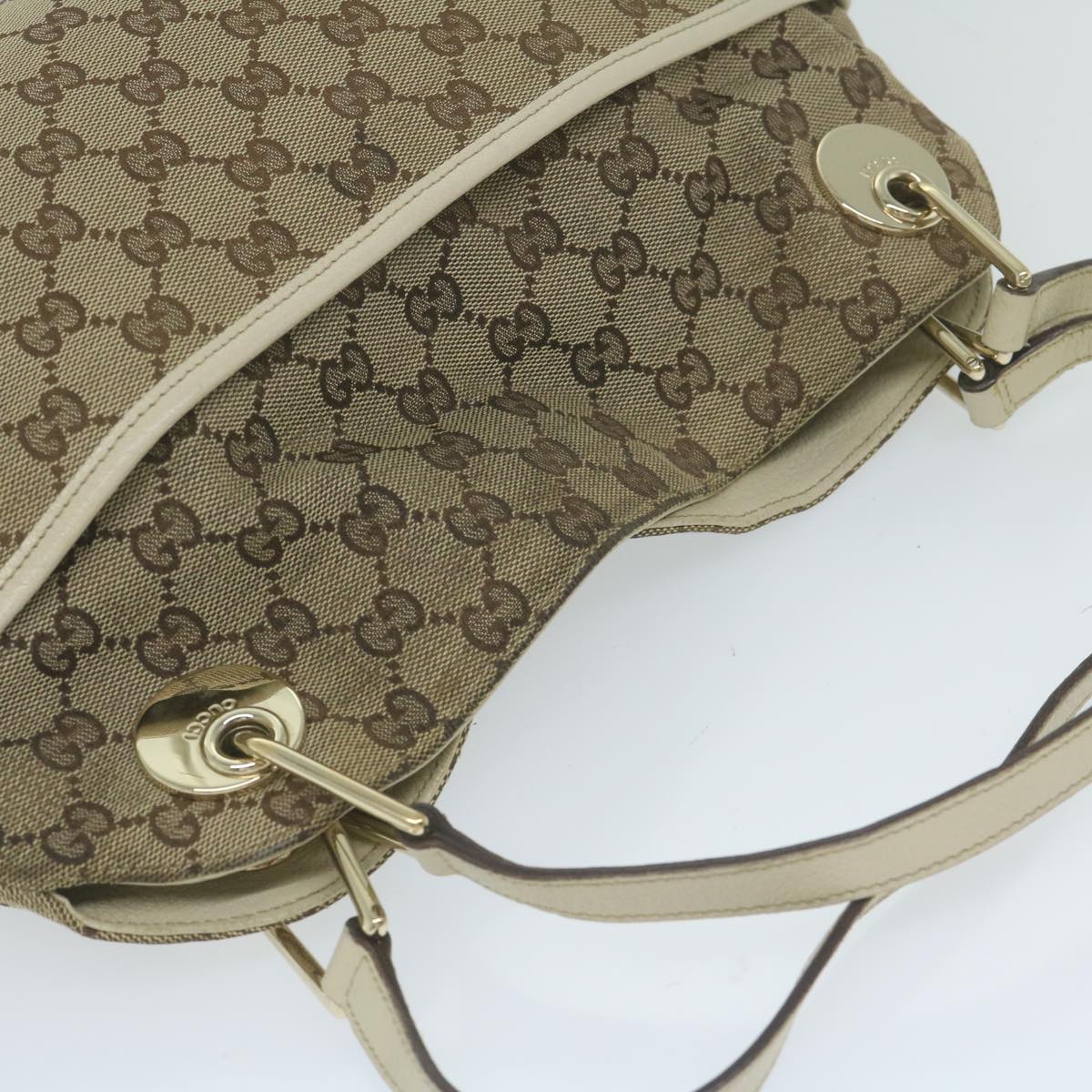 GUCCI GG Canvas Shoulder Bag Beige 121023 Auth ti1433