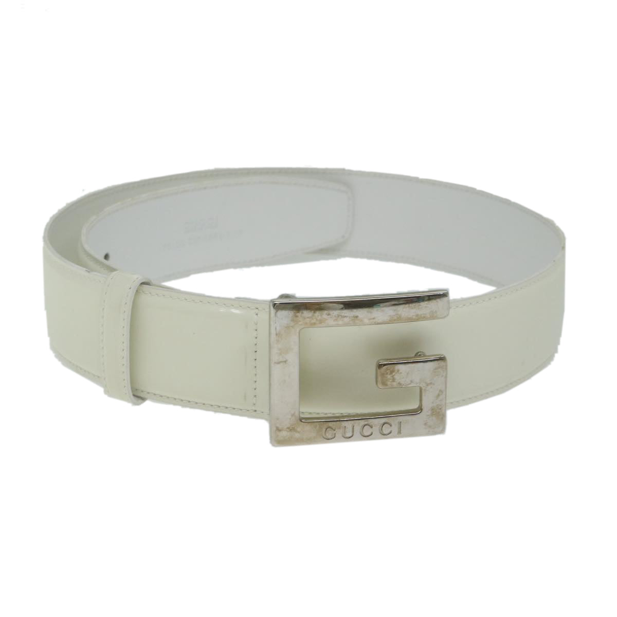 GUCCI Belt Leather 28.3""-30.3"" White Auth ti1437 - 0